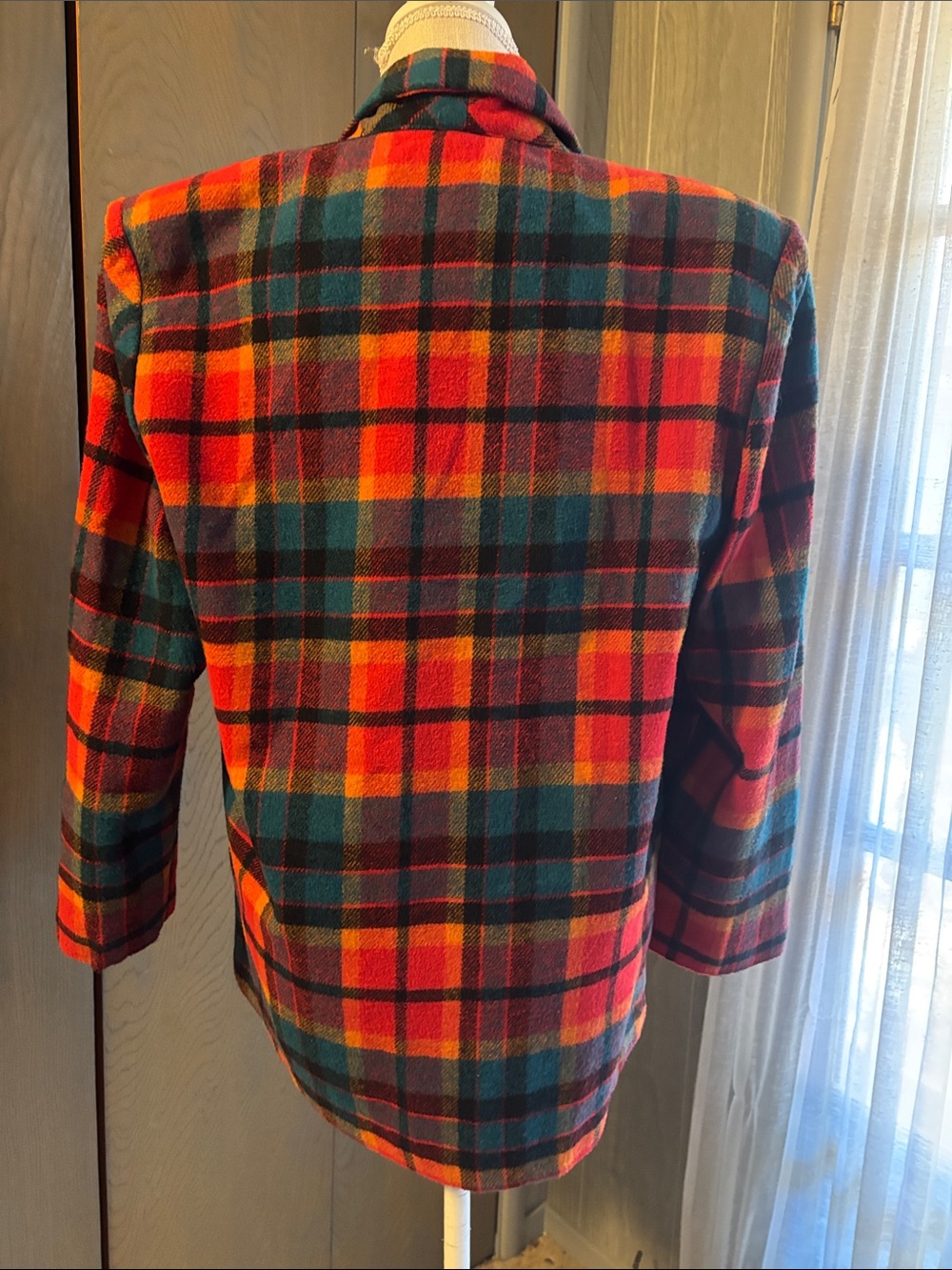 Vintage Star CCC City 80s Orange Plaid Wool Blend Blazer Jacket Shoulder Pads - Picture 3 of 5